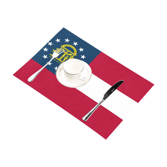 Cup and utensils on Luv My Flag Georgia placemat.