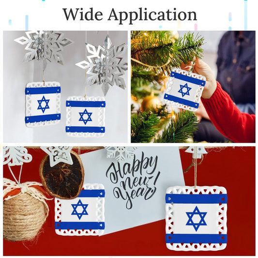 Israel Flag Inspired Square Ceramic Ornament Made in the USA