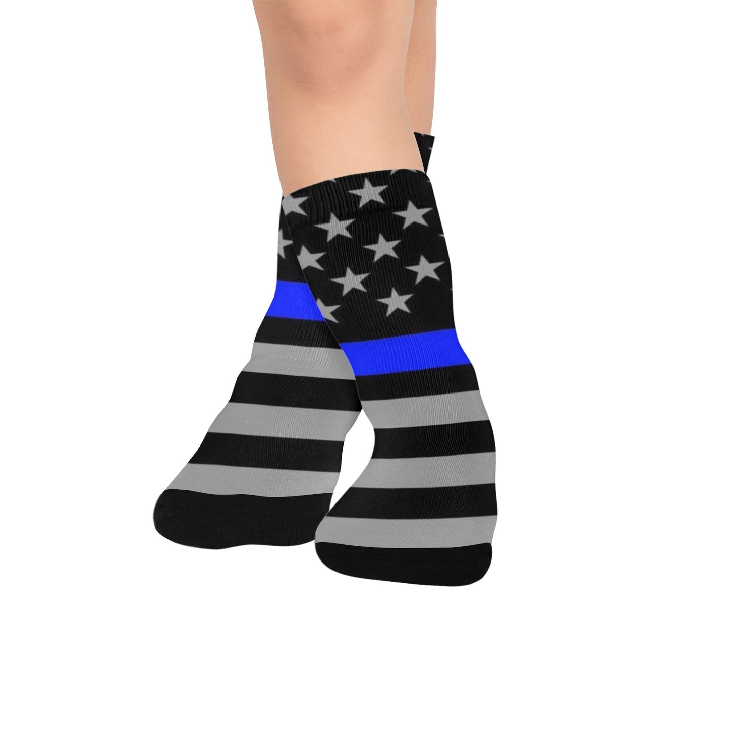 Thin Blue Line Flag Inspired (subdued) Kid's Custom Socks (Made in the USA)