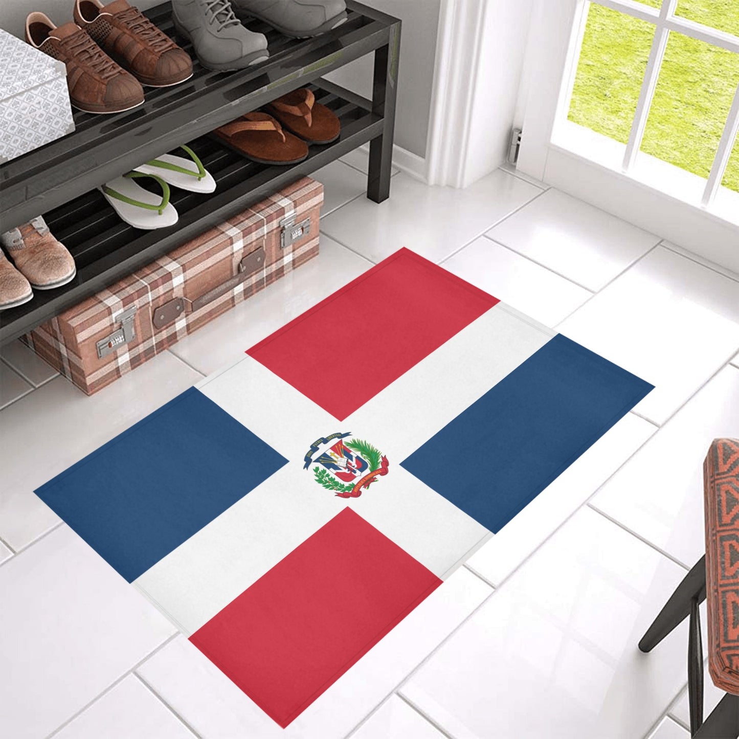 Dominican Republic Flag Inspired Doormat 30" x 18" (Sponge Material)