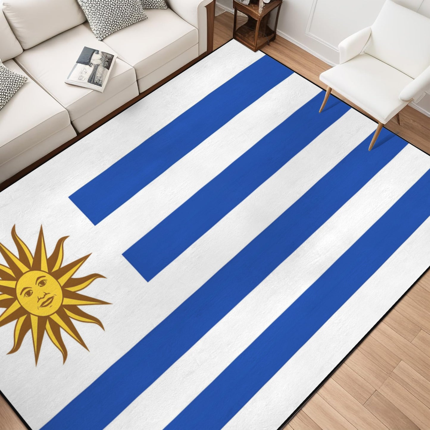 Uruguay Flag Inspired 84x60 Inch Area Rug with Black Binding (Made in the USA)