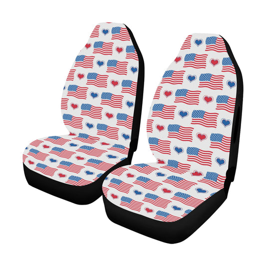USA/American Flag Inspired Pattern with Hearts Car Seat Cover Airbag Compatible(Set of 2)