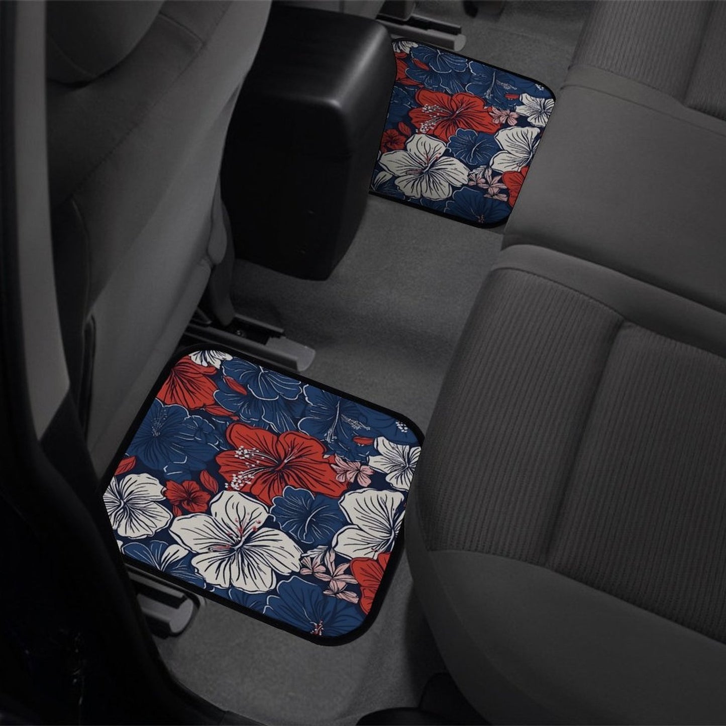 USA/American Flag Inspired Hawaiian Floral Pattern Car Floor Mats(4pcs)