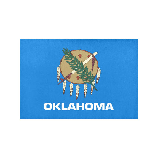 Oklahoma flag with emblem on blue background, Luv My Flag.