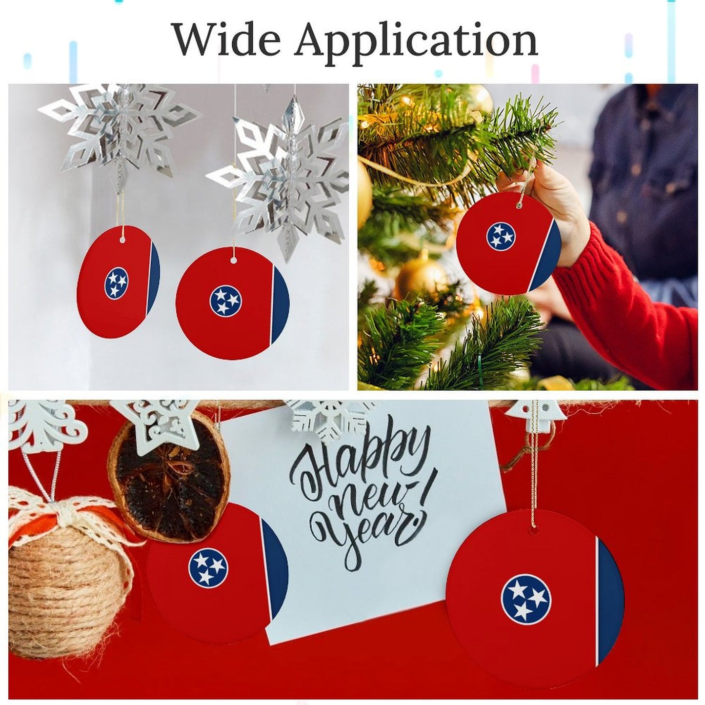 Tennessee Flag Inspired Circle Ceramic Ornament Made in USA Circle Ceramic Ornament (Made in USA)