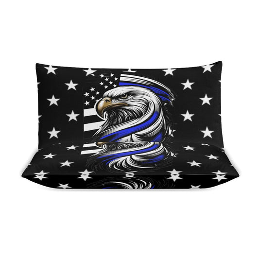 Thin Blue Line Flag Inspired Eagle 3-Piece Bedding Set (1 Duvet Cover + 2 Pillow Shams) – 102"×90"