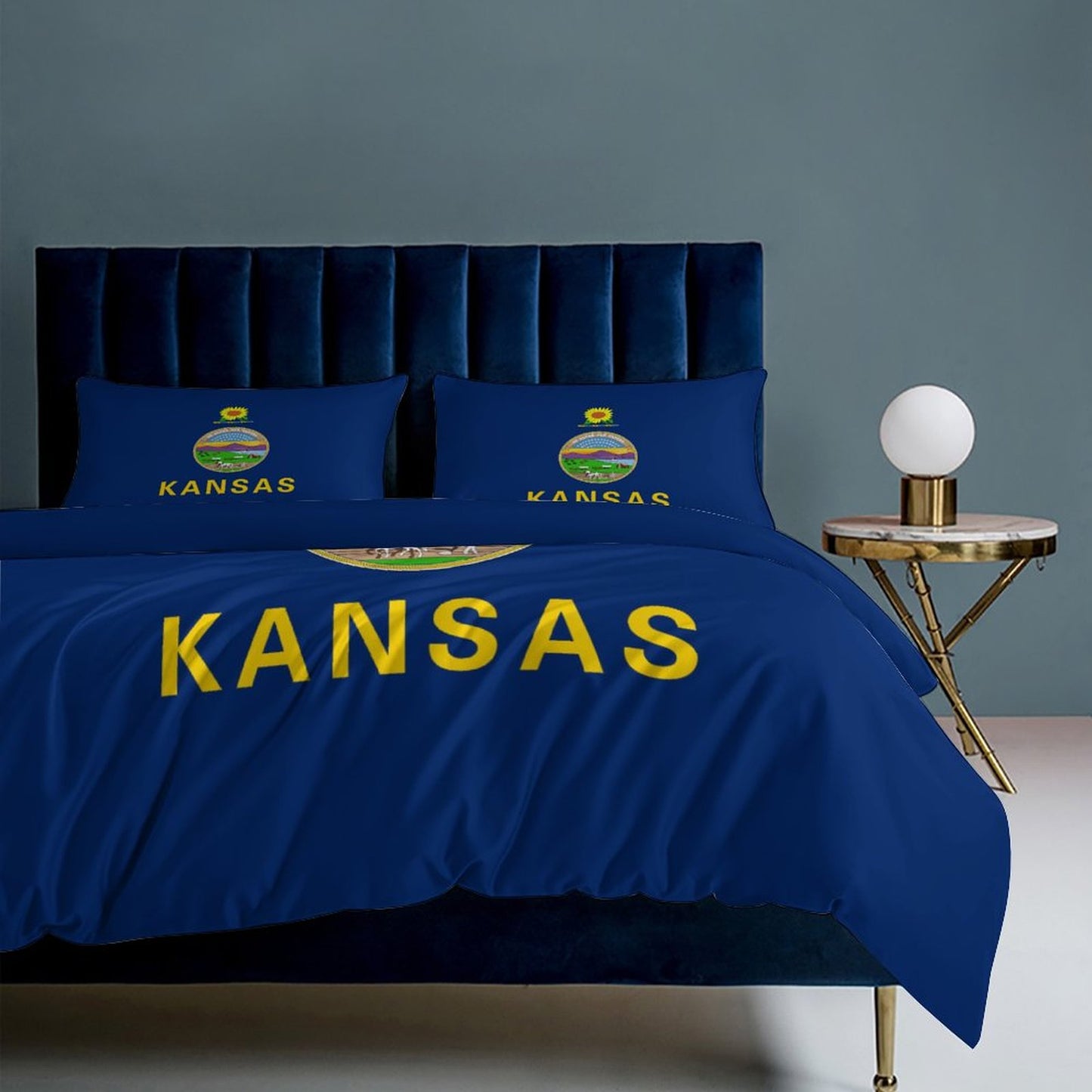 Kansas Flag Inspired 3-Piece Bedding Set (1 Duvet Cover + 2 Pillow Shams) – 102"×90"