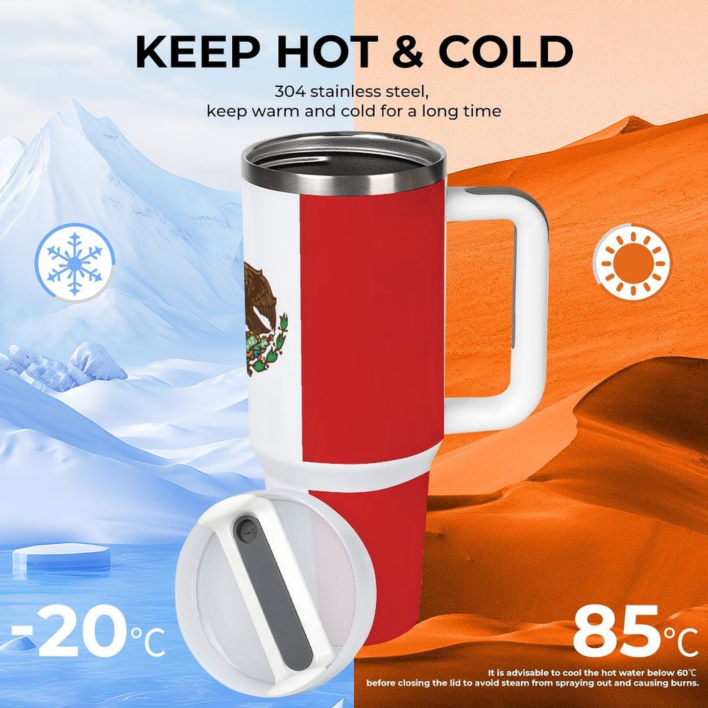 Mexico Flag Design 40 oz Stainless Steel Tumbler | Made in USA