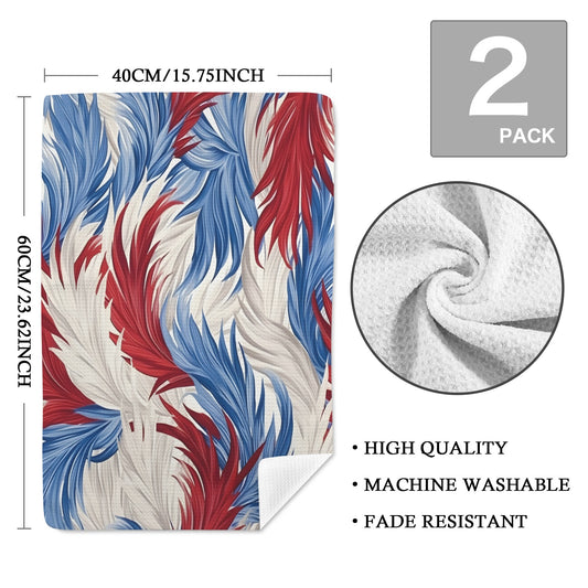 USA/American Flag Inspired Red, White & Blue Feather Pattern Kitchen Towel 40X60cm (Pack of 2) (Made in the USA)