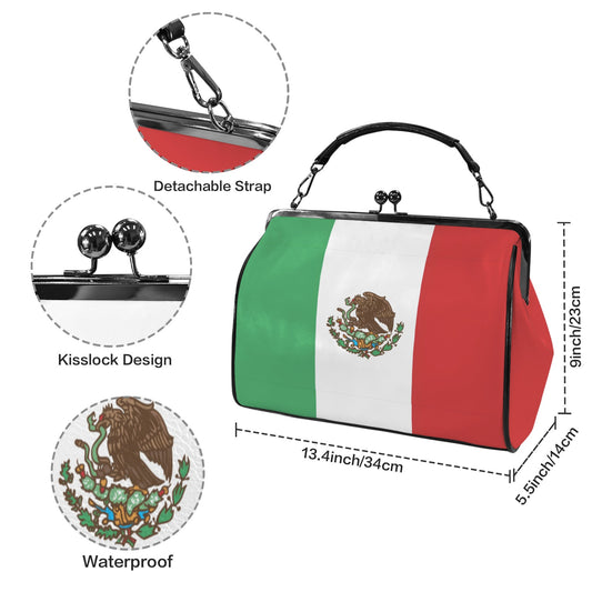 Mexico Flag Inspired Kisslock Crossbody Shoulder Bag-Large