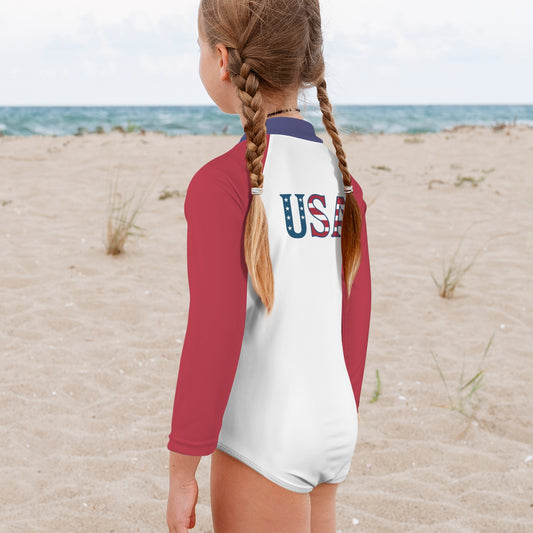 USA/American Flag Little Girls' Long Sleeve One-Piece Swimsuit