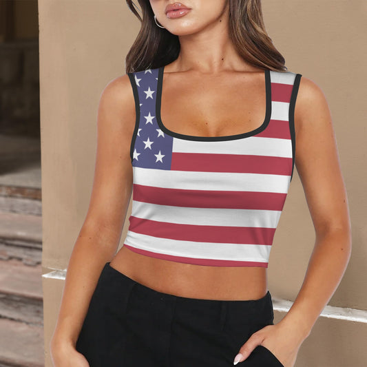 USA/American Flag Inspired Square Neck Crop Tank Tops