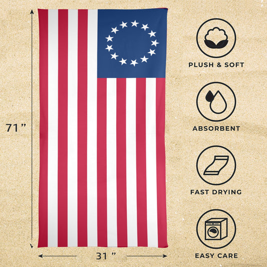 Betsy Ross Flag Beach Towel 31"x71" (Made in USA)