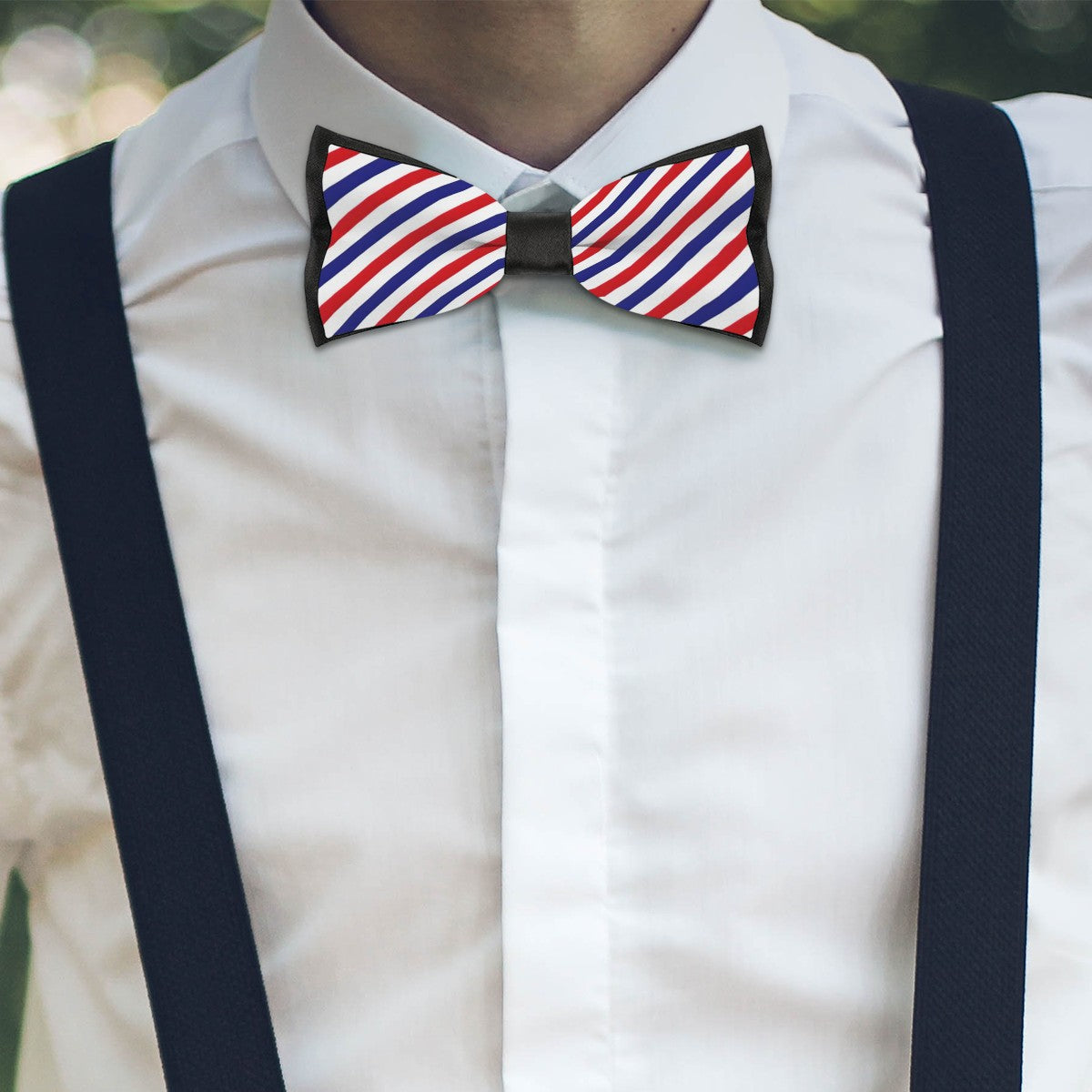 American Stripes Swagger Bow Tie – Red White Blue Diagonal Statement - Luv My Flag