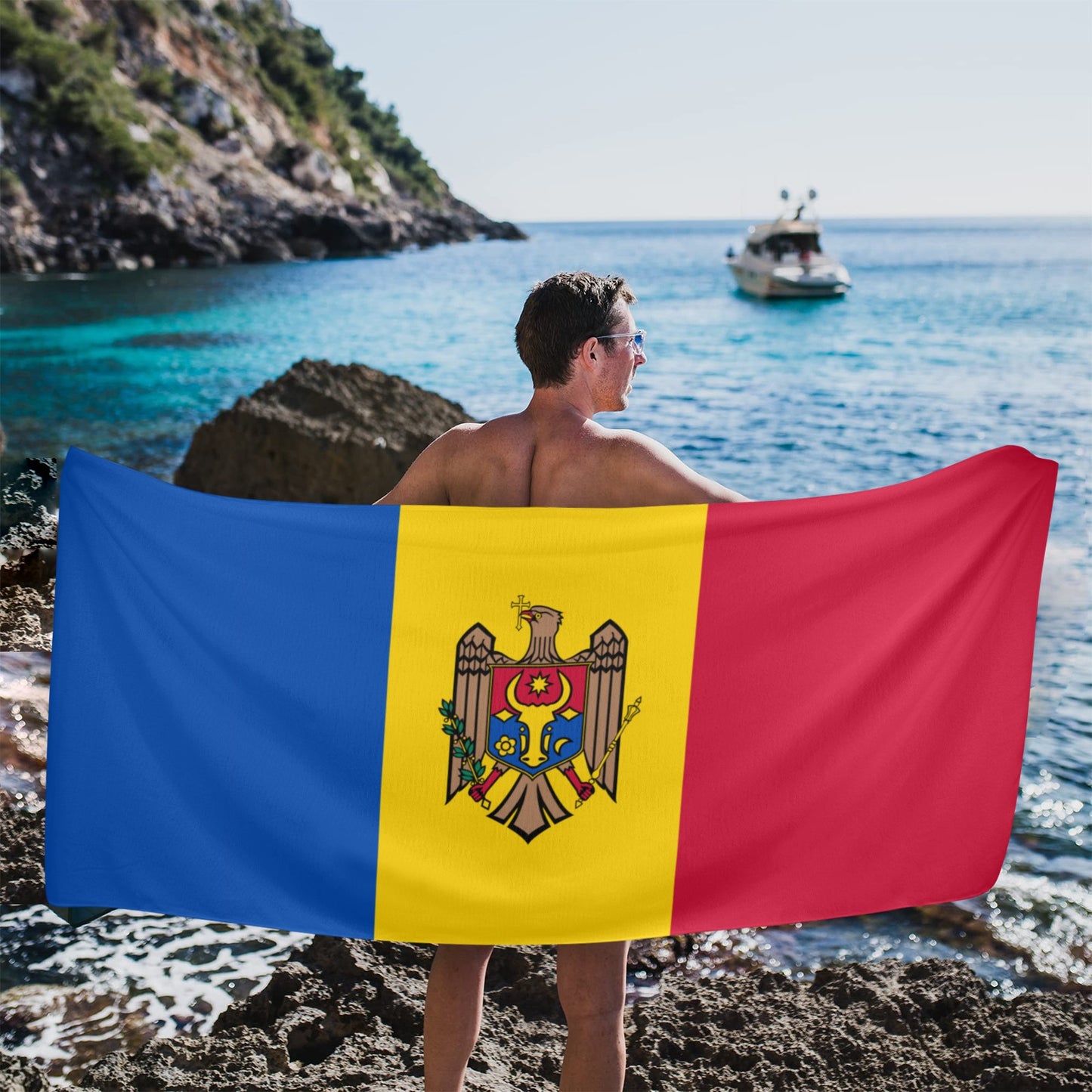 Moldova Flag Beach Towel 31"x71" (Made in USA)