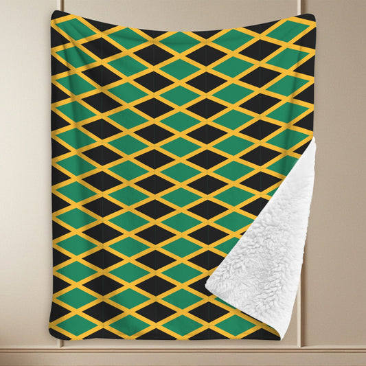 Jamaica Flag Inspired Pattern Sherpa Fleece Blanket 90" x 108" | Prtinted in the USA