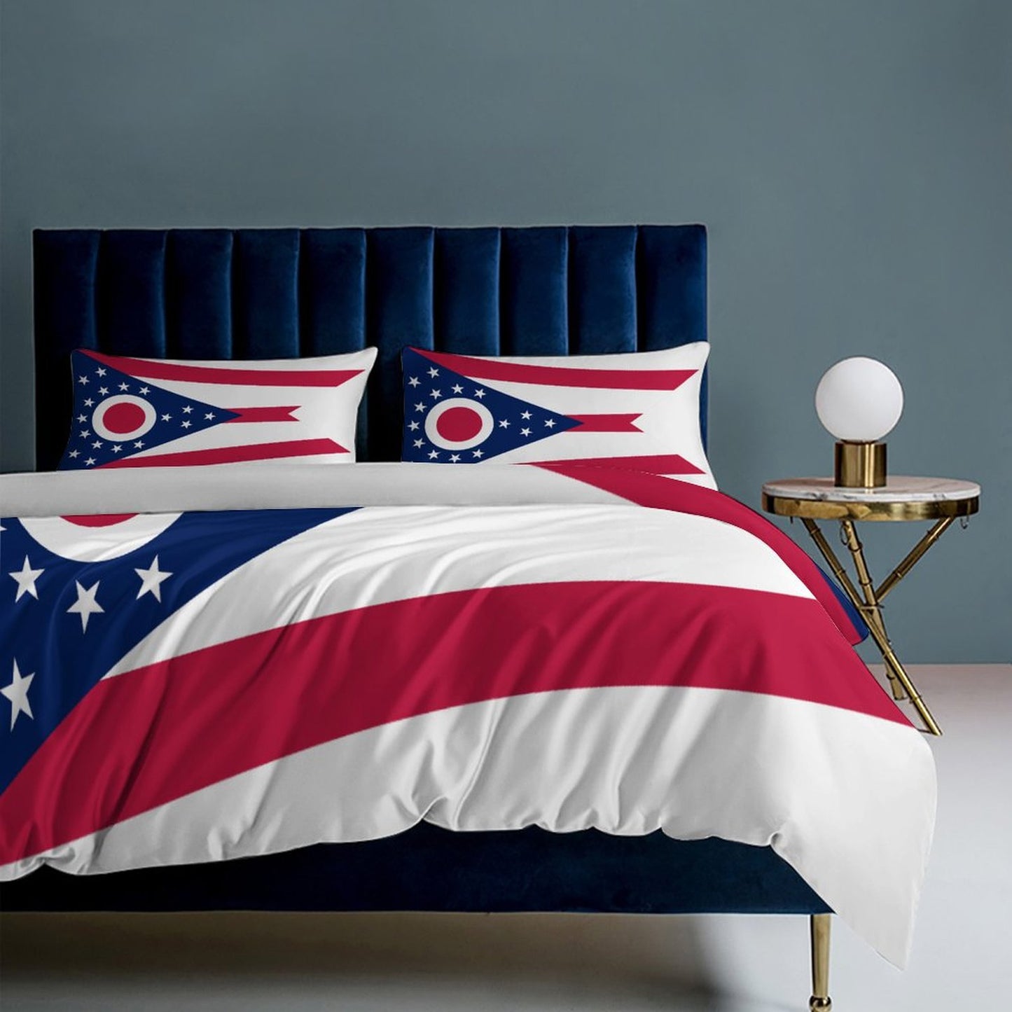 Ohio Flag Inspired 3-Piece Bedding Set (1 Duvet Cover + 2 Pillow Shams) – 102"×90"