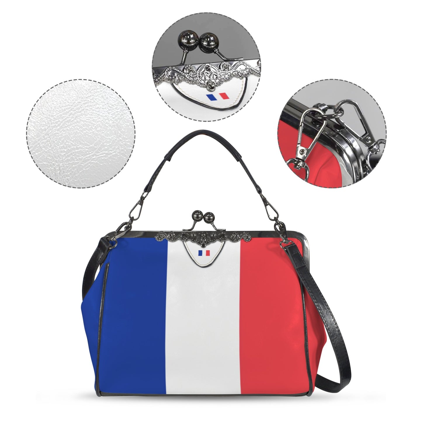 France Flag Inspired Kisslock Crossbody Shoulder Bag