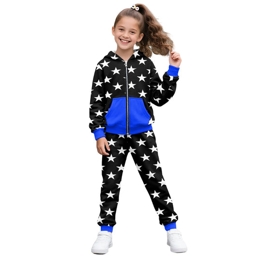 Thin Blue Line Flag Inspired Unisex Kid's Zippered Sportswear Suit