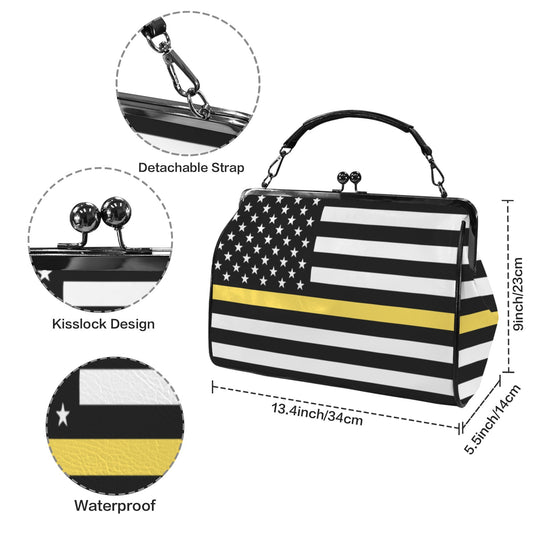 Thin Gold Line Flag Inspired Kisslock Crossbody Shoulder Bag-Large