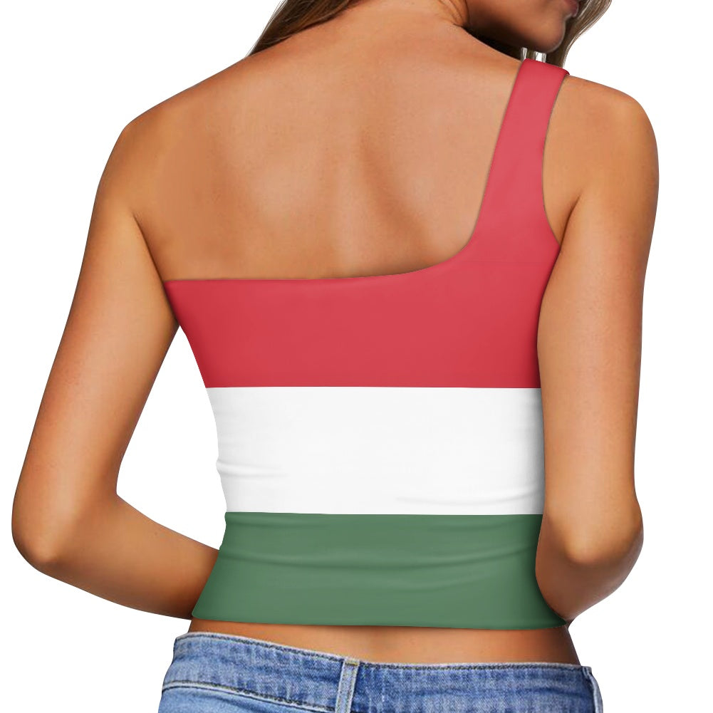Hungary Flag Inspired One Shoulder Top – Red White Green and Fierce Queen