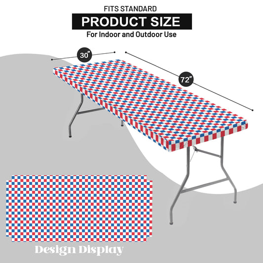 USA/American Flag Inspired Checkered Pattern Custom Elastic Fitted Tablecloth 72x30 inch (Made in the USA)