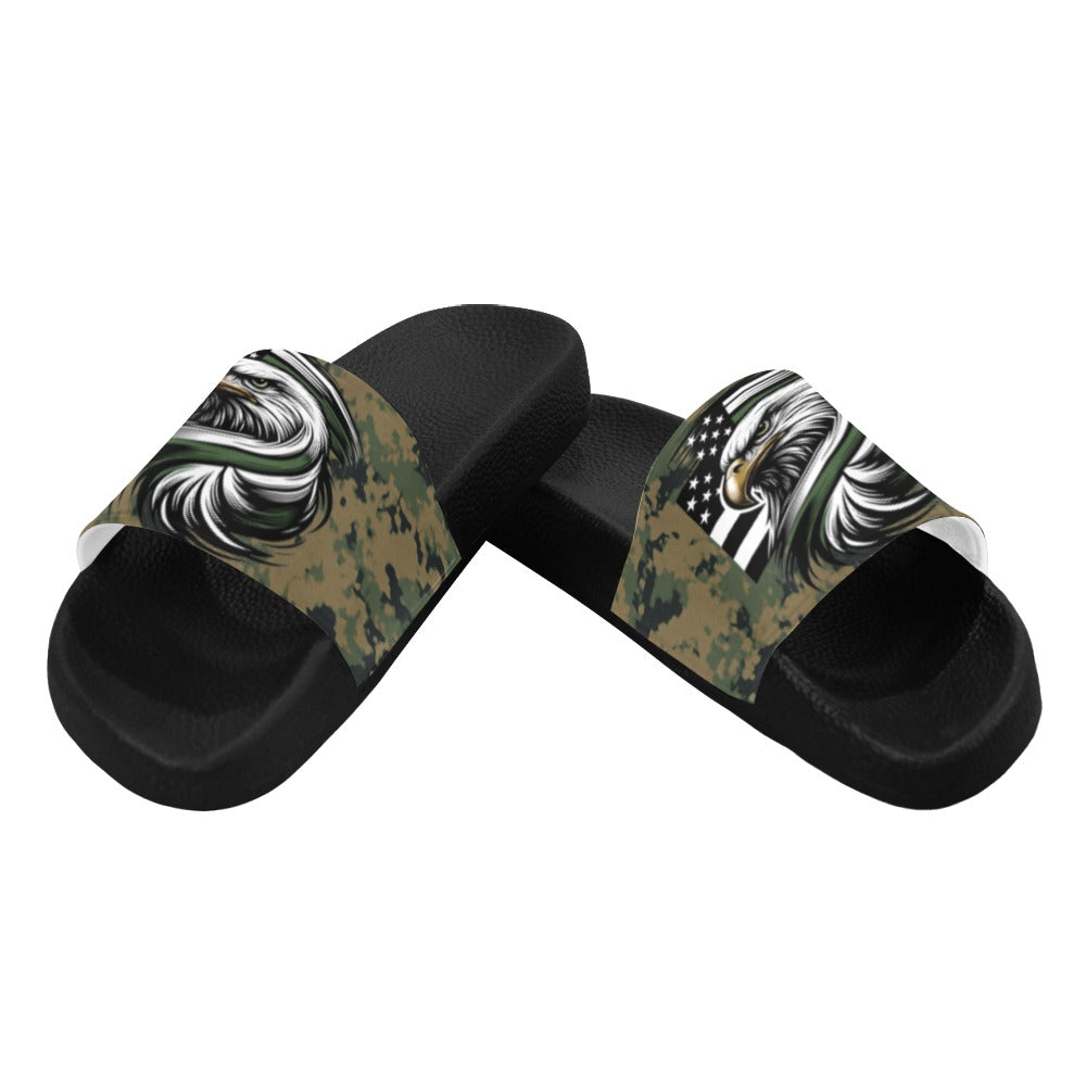 Thin Green Line Eagle on Digital Camo Women's Slide Sandals