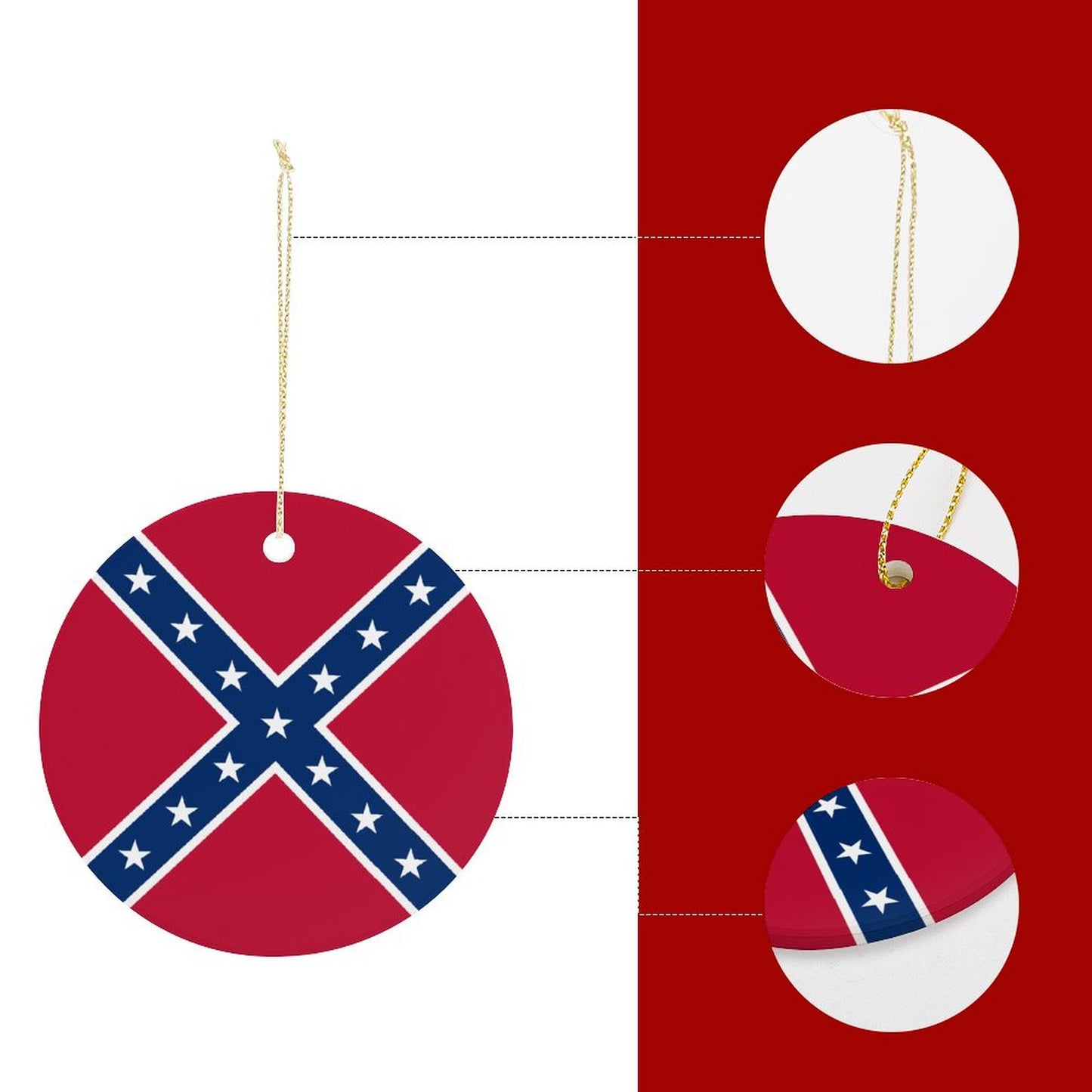 Confederate Battle Flag Inspired Circle Ceramic Ornament Made in USA Circle Ceramic Ornament (Made in USA)