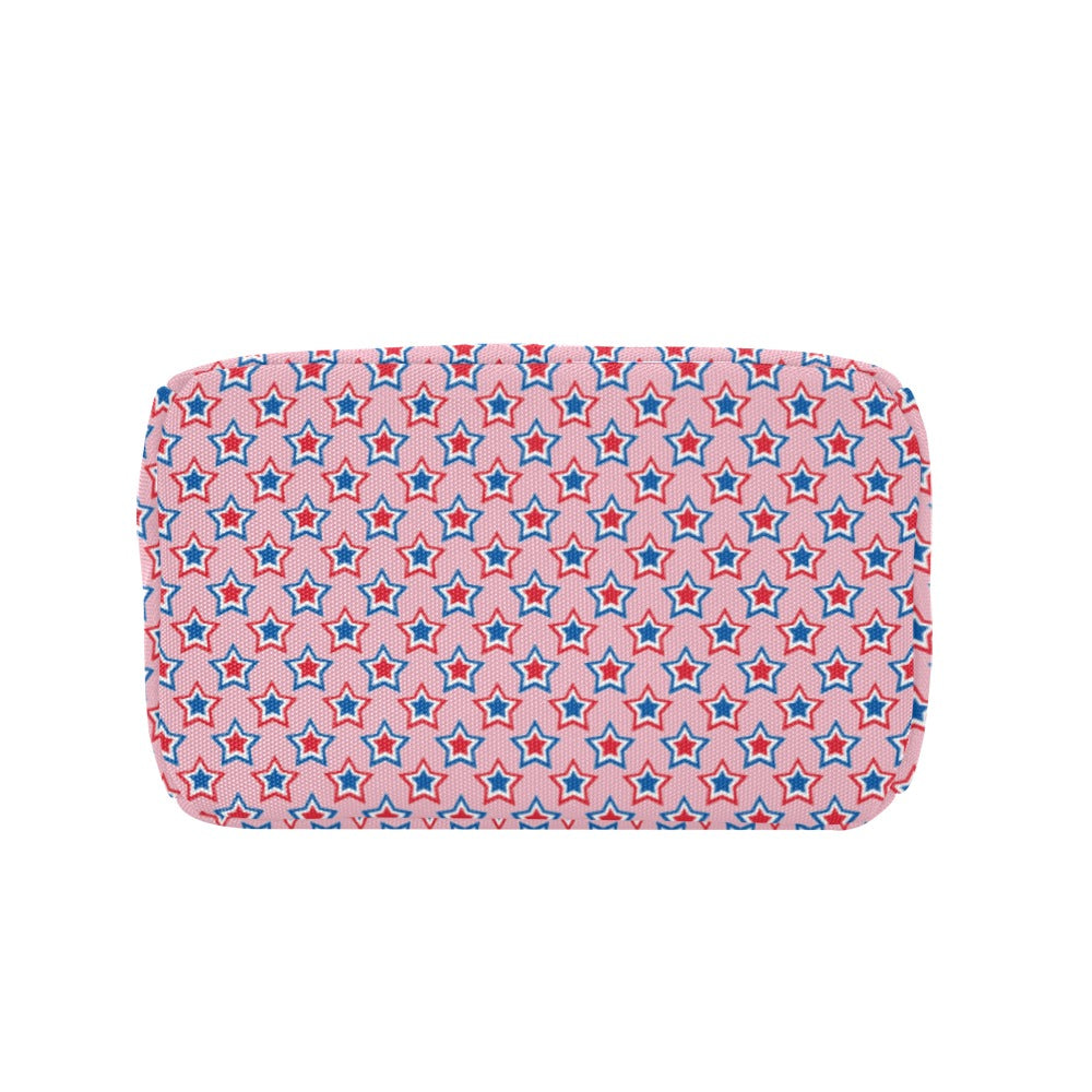 USA:American Flag Inspired Red, White & Blue Stars on Pink Insulated Lunch Bag