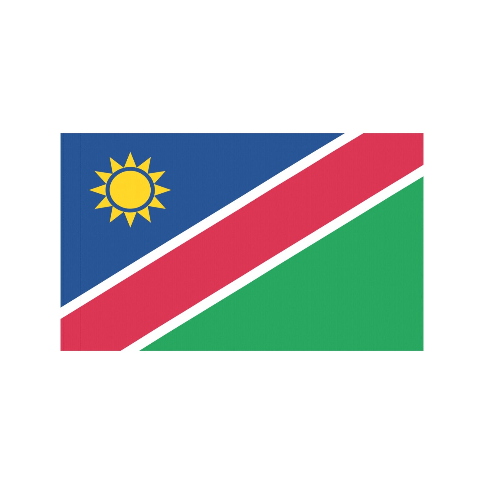 Namibian flag design featuring sun; product by Luv My Flag.