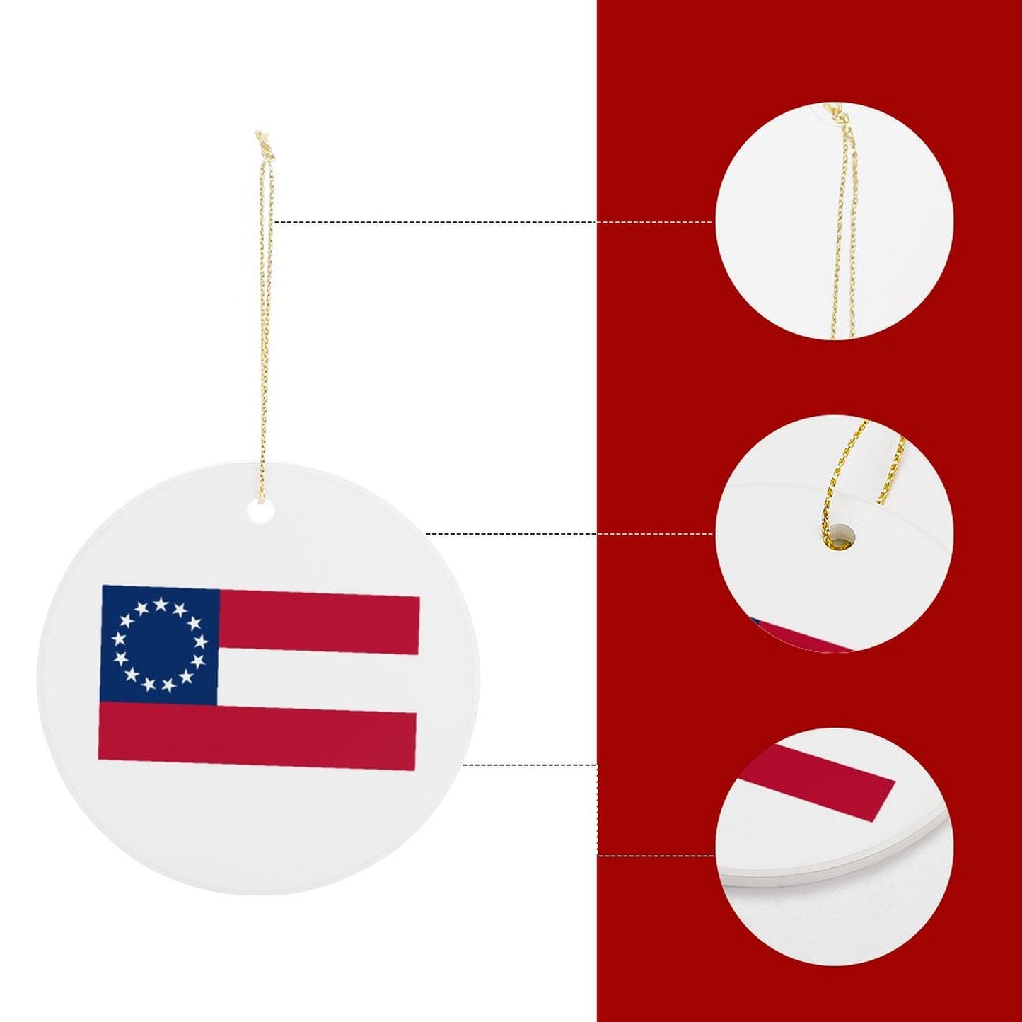 Confederate States Flag Inspired Circle Ceramic Ornament Made in USA Circle Ceramic Ornament (Made in USA)