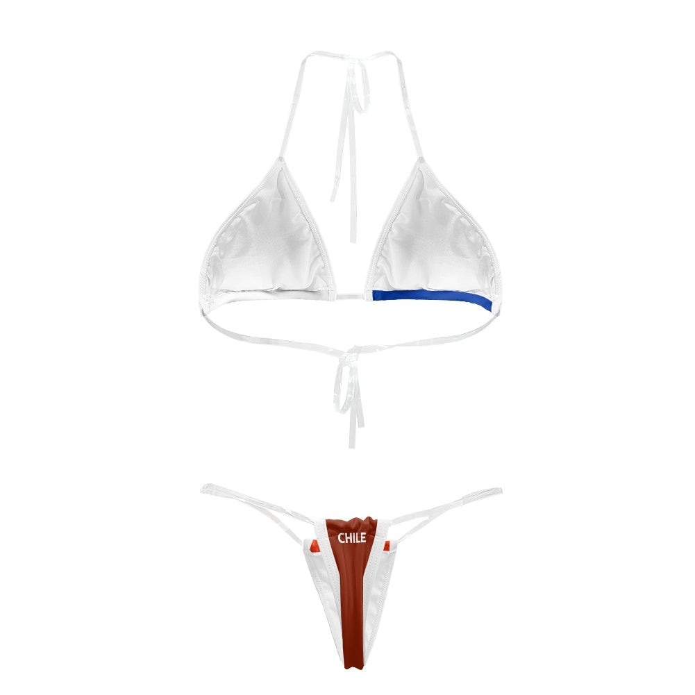 Chile Flag Inspired Transparent String Thong Bikini