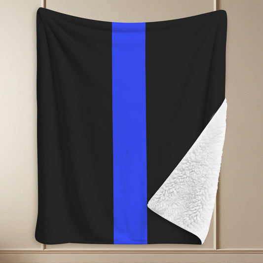 Thin Blue Line Flag Inspired Sherpa Fleece Blanket 90" x 108" | Prtinted in the USA