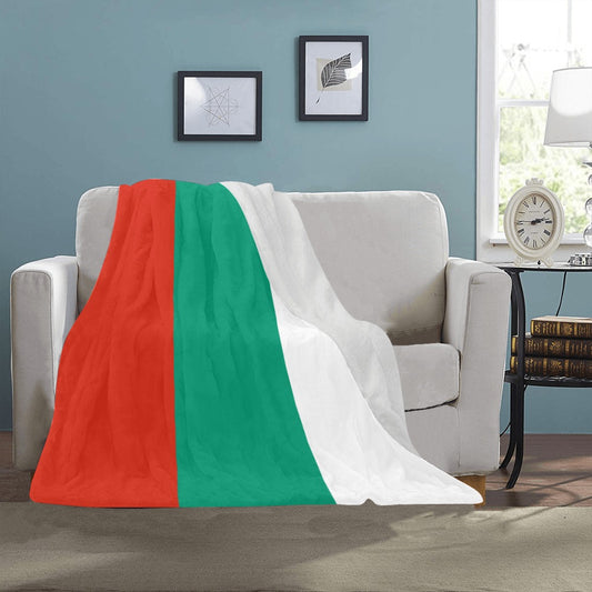 Cozy couch with Luv My Flag Italian tricolor blanket.