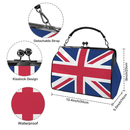 UK/Great Britain Flag Inspired Kisslock Crossbody Shoulder Bag-Large