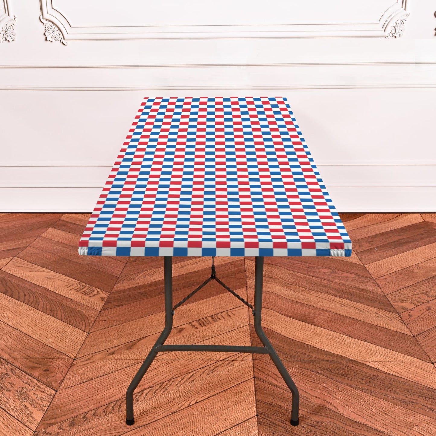 USA/American Flag Inspired Checkered Pattern Custom Elastic Fitted Tablecloth 72x30 inch (Made in the USA)