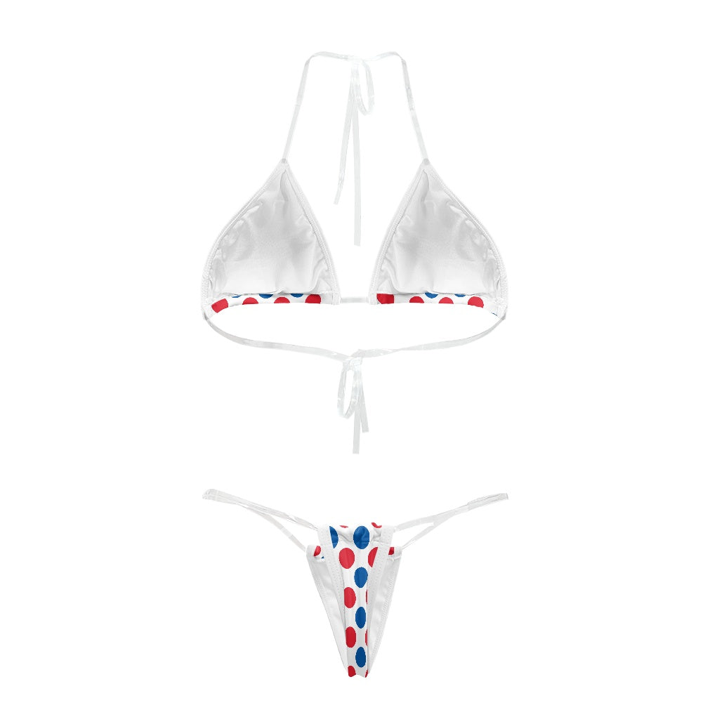 USA/American Flag Inspired Polka Dot Pattern Transparent String Thong Bikini