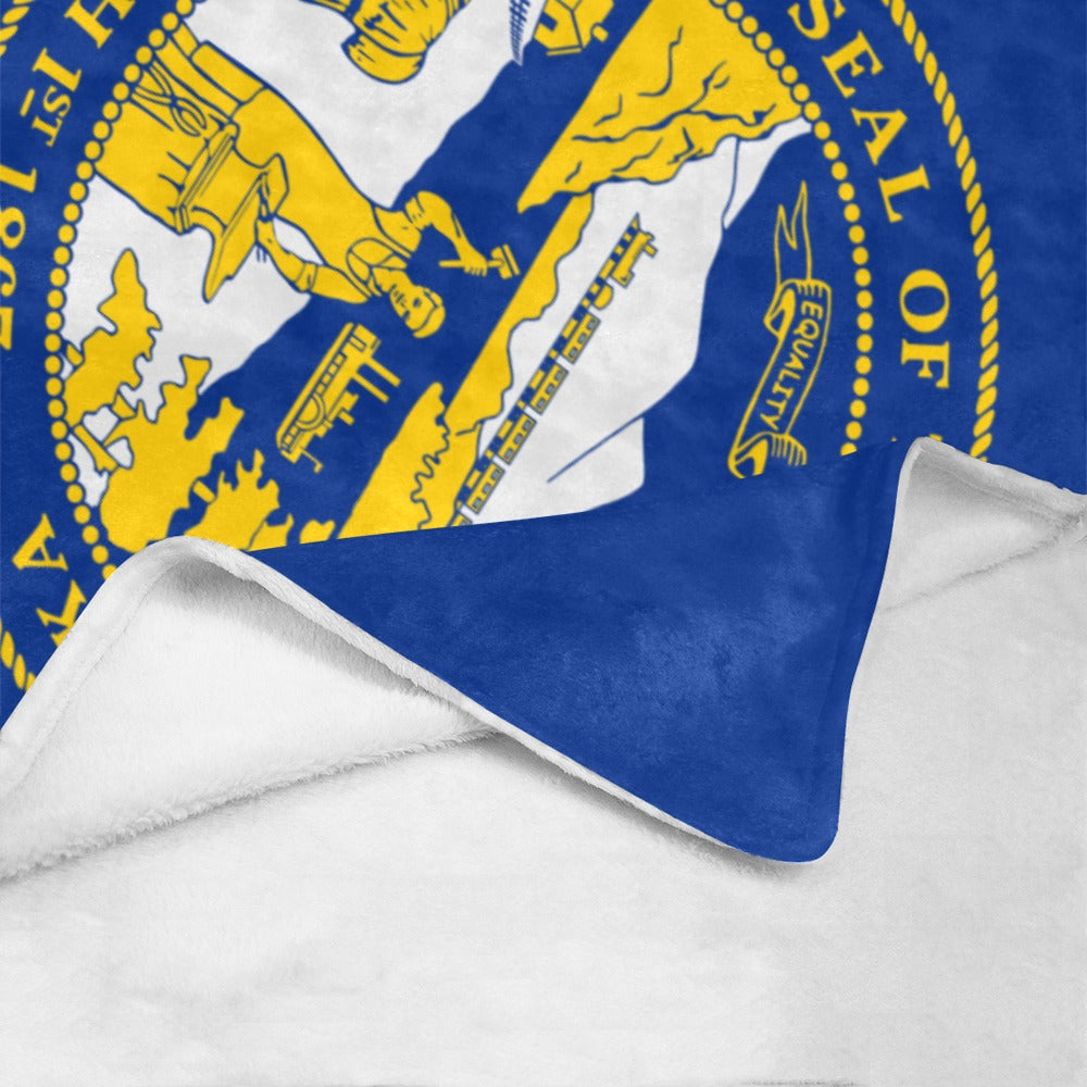 Luv My Flag blanket featuring vibrant blue state seal.