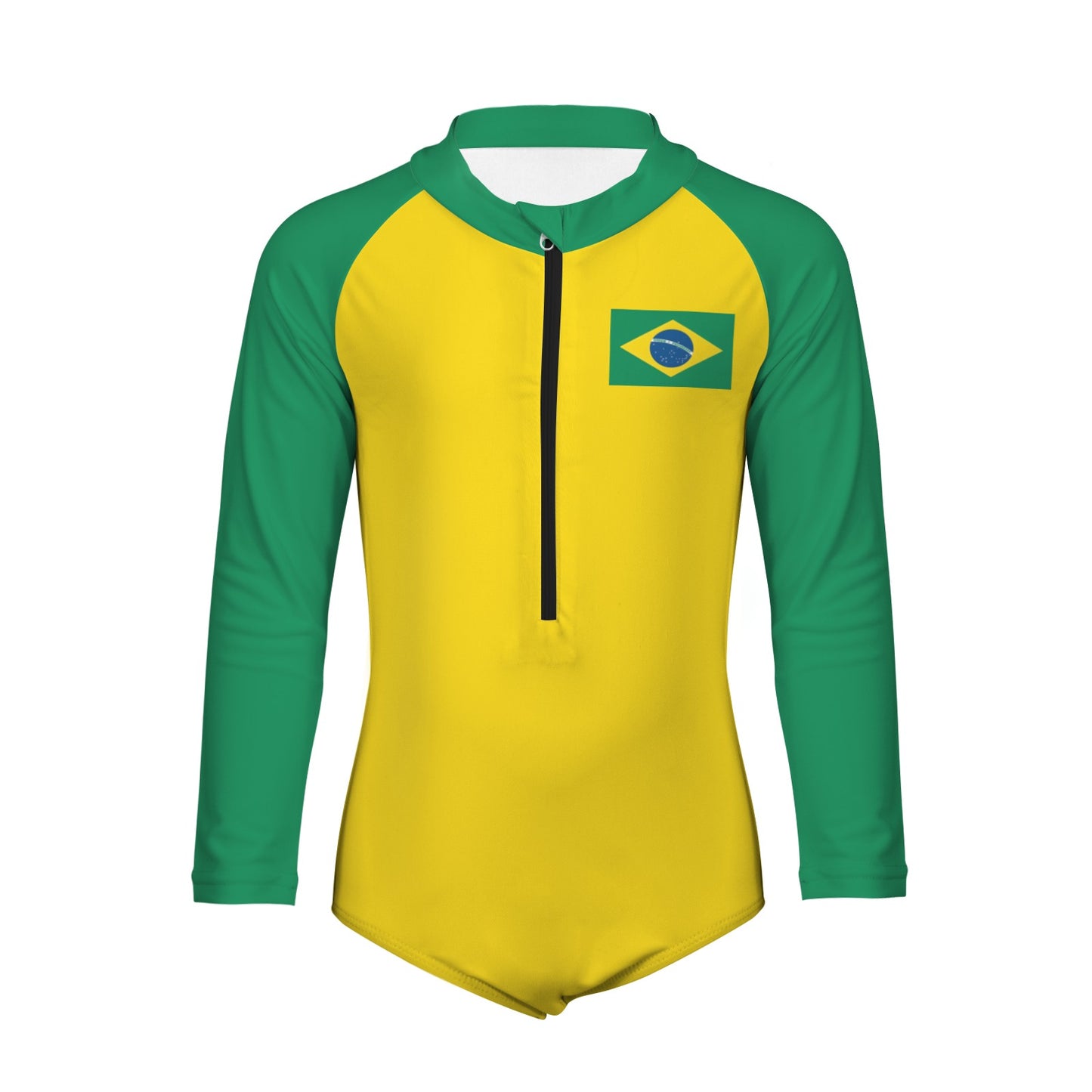 Brazil Flag Little Girls' Long Sleeve One-Piece Swimsuit
