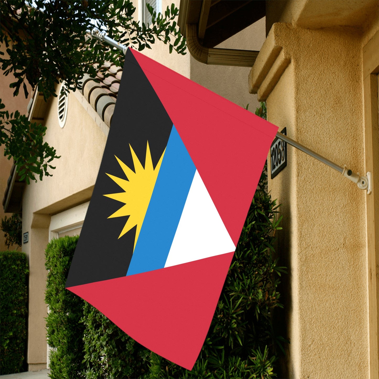 Antigua and Barbuda flag on wall-mounted pole, Luv My Flag.