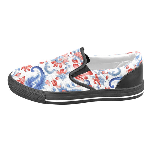 USA/American Flag Inspired Floral/Paisley Pattern Slip-on Canvas Kid's Shoes