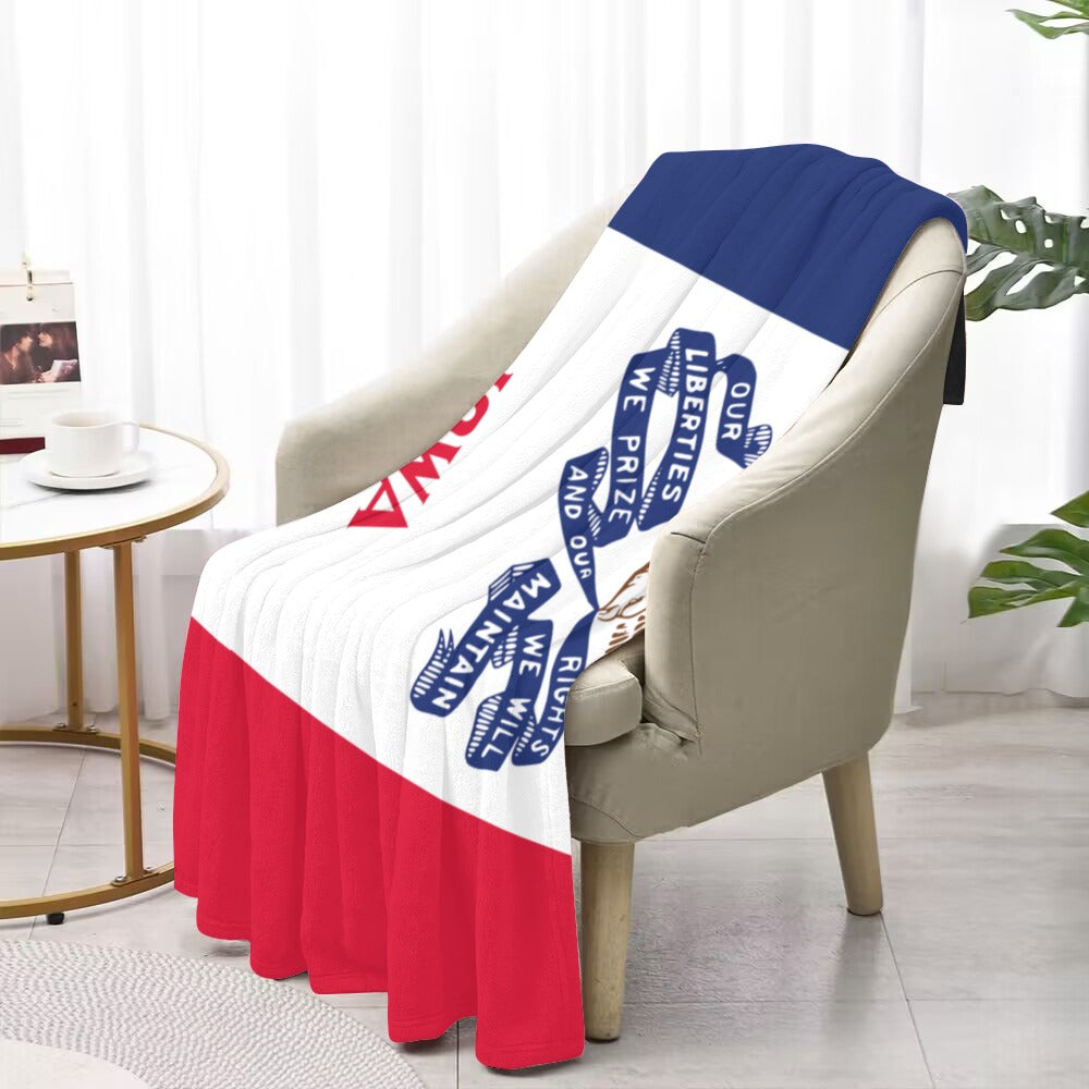 Cozy chair draped with Luv My Flag patriotic blanket.