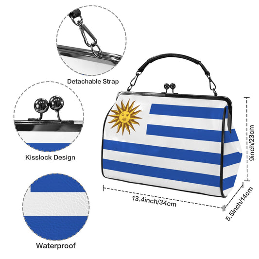 Uruguay Flag Inspired Kisslock Crossbody Shoulder Bag-Large