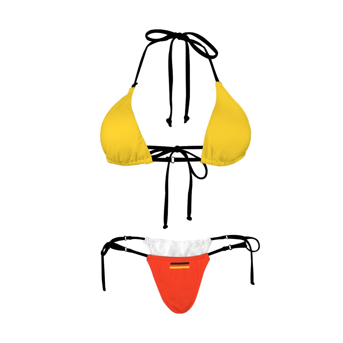 Yellow, red, and white bikini by Luv My Flag.