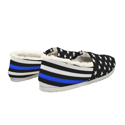Thin Blue Line Flag Inspired Women's Fleece-Lined Canvas Slip-On