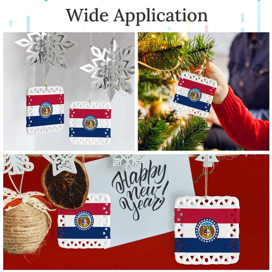 Missouri Flag Inspired Square Ceramic Ornament Made in the USA
