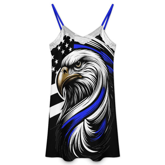 Thin Blue Line Flag Inspired Eagle Lace Trim Camisole Nightgown
