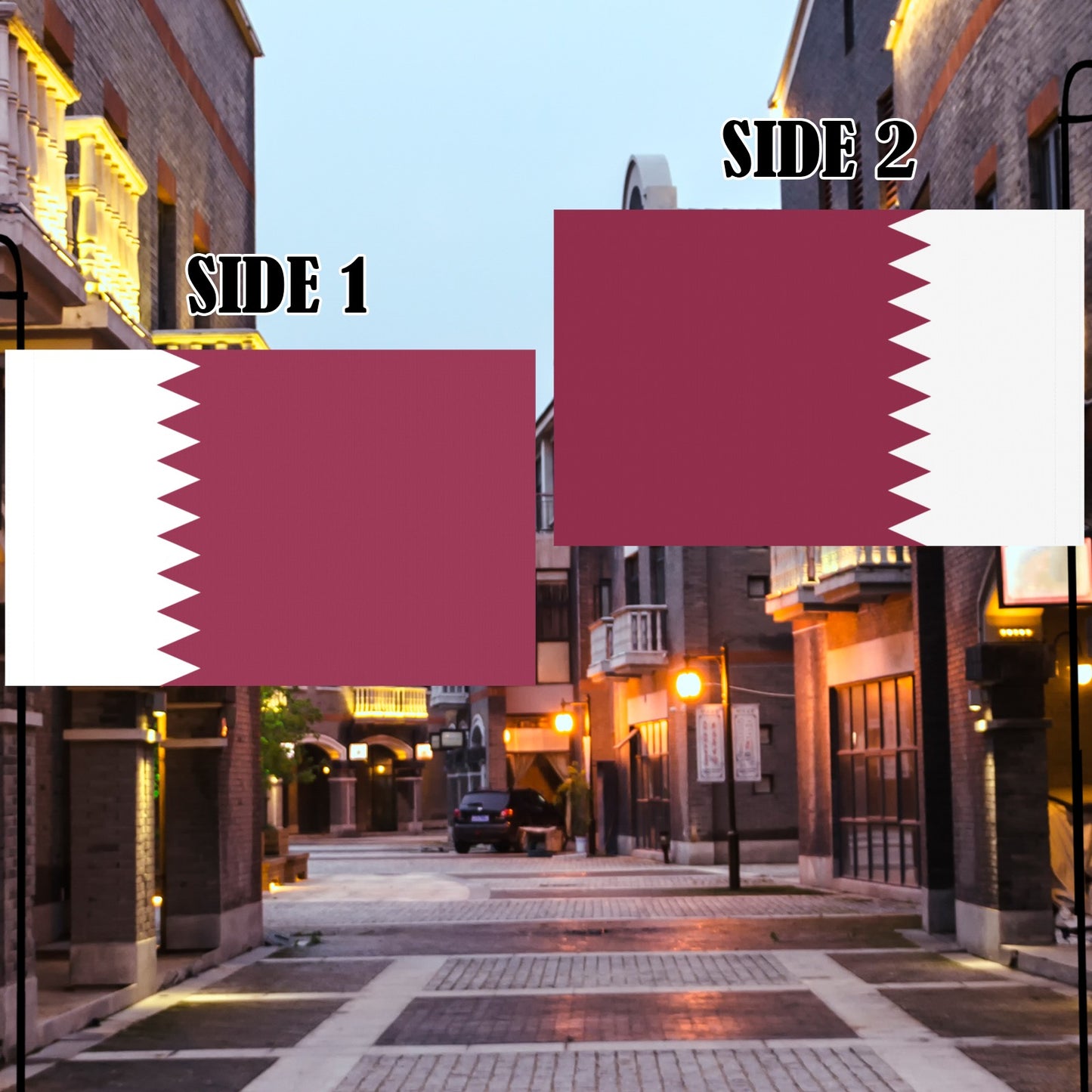 Two sides of Qatar flag by Luv My Flag.