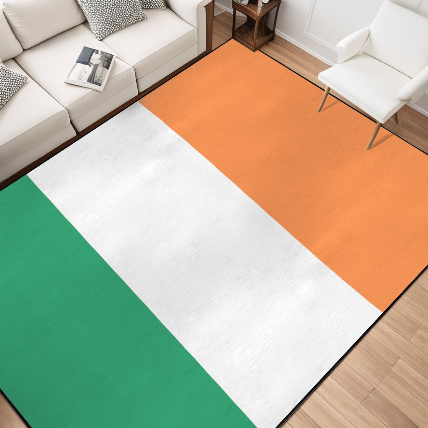 Ireland Flag Inspired 84x60 Inch Area Rug with Black Binding (Made in the USA)