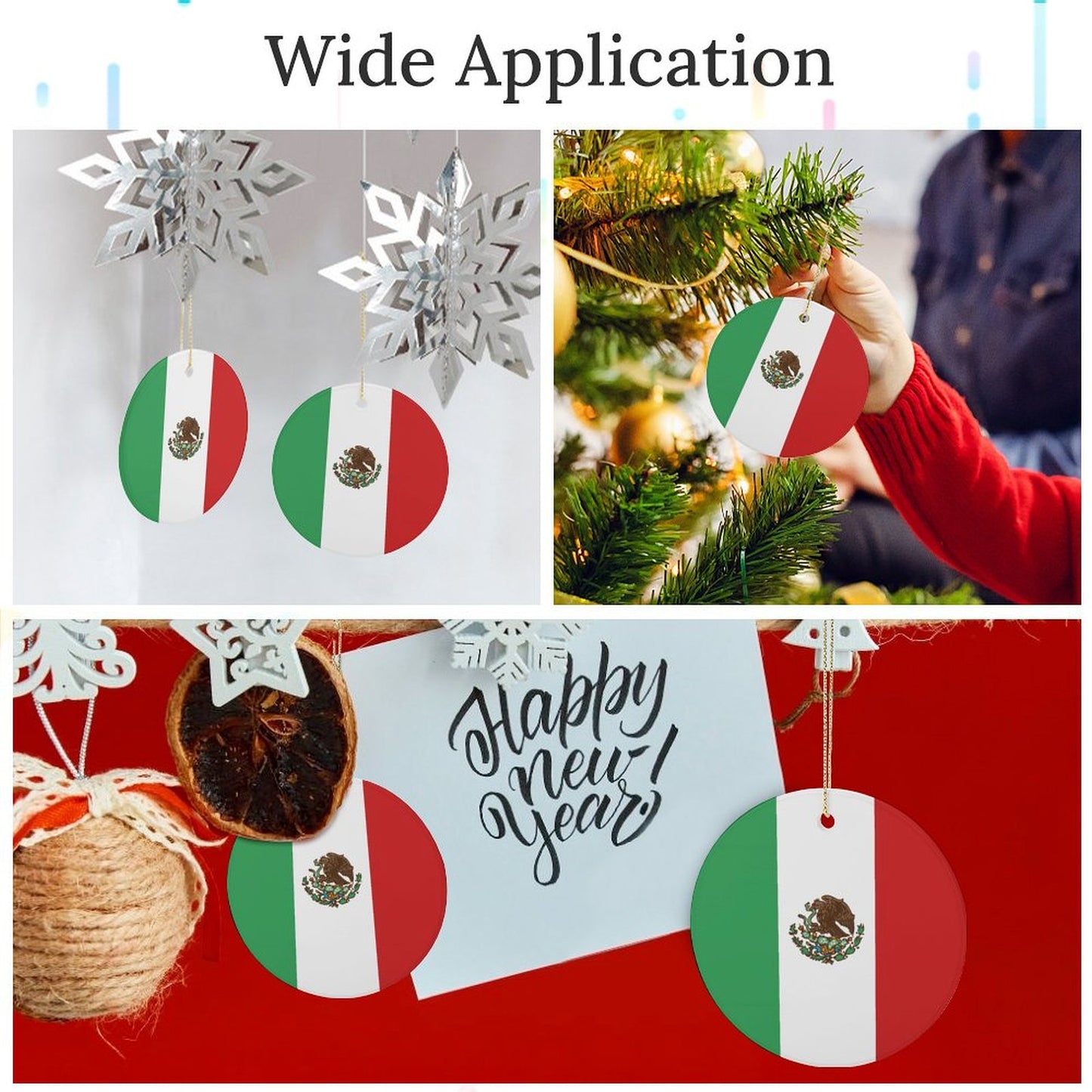 Mexico Flag Inspired Circle Ceramic Ornament Made in USA Circle Ceramic Ornament (Made in USA)